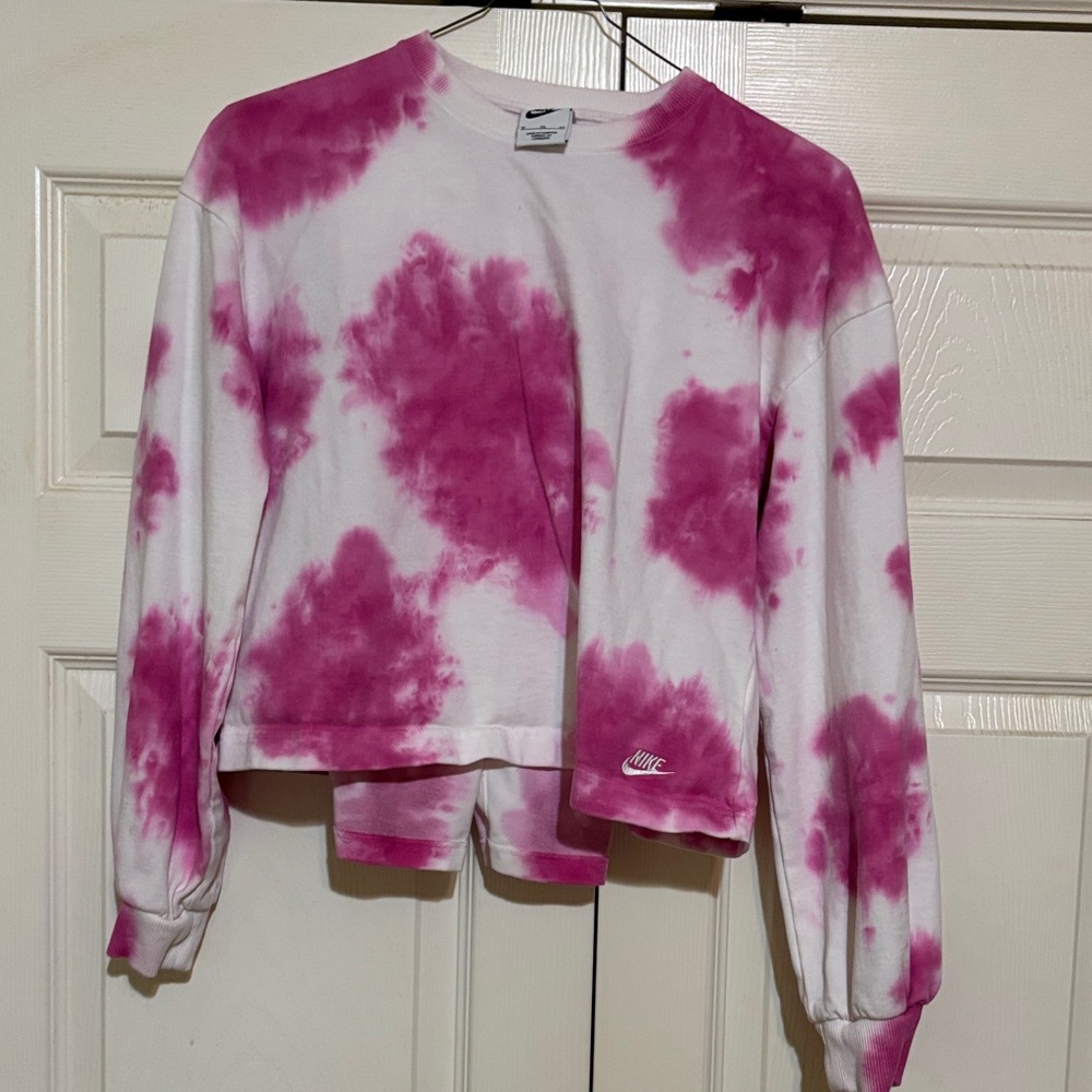 Nike White and Pink Tie-Dye Crewneck